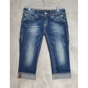 Rock Revival Jeans Womens 30 Morgan Capri Gray Leather Pockets Distress Hemmed